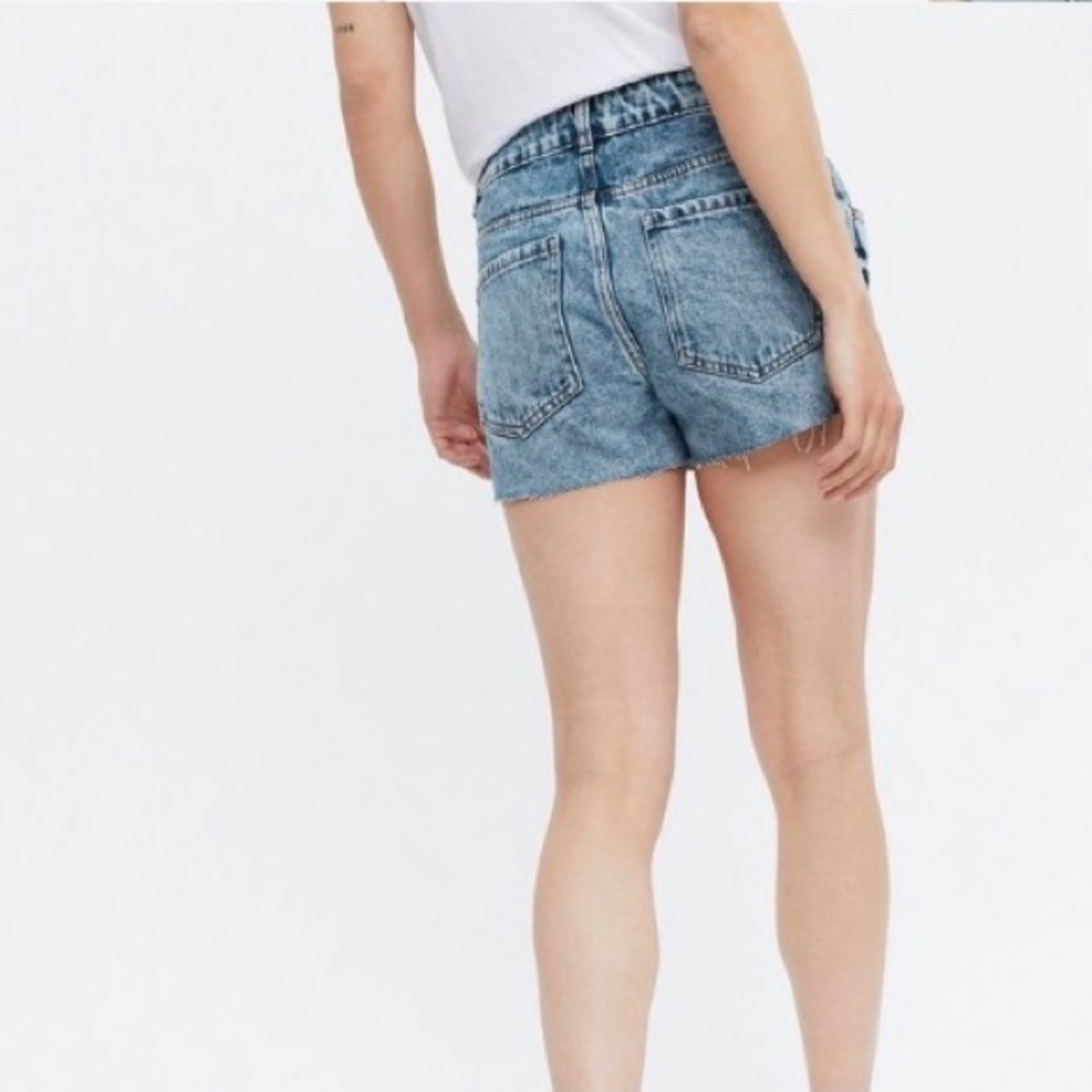 Maternity Blue Denim Raw Hem Under Bump Shorts - Picture 2 of 10